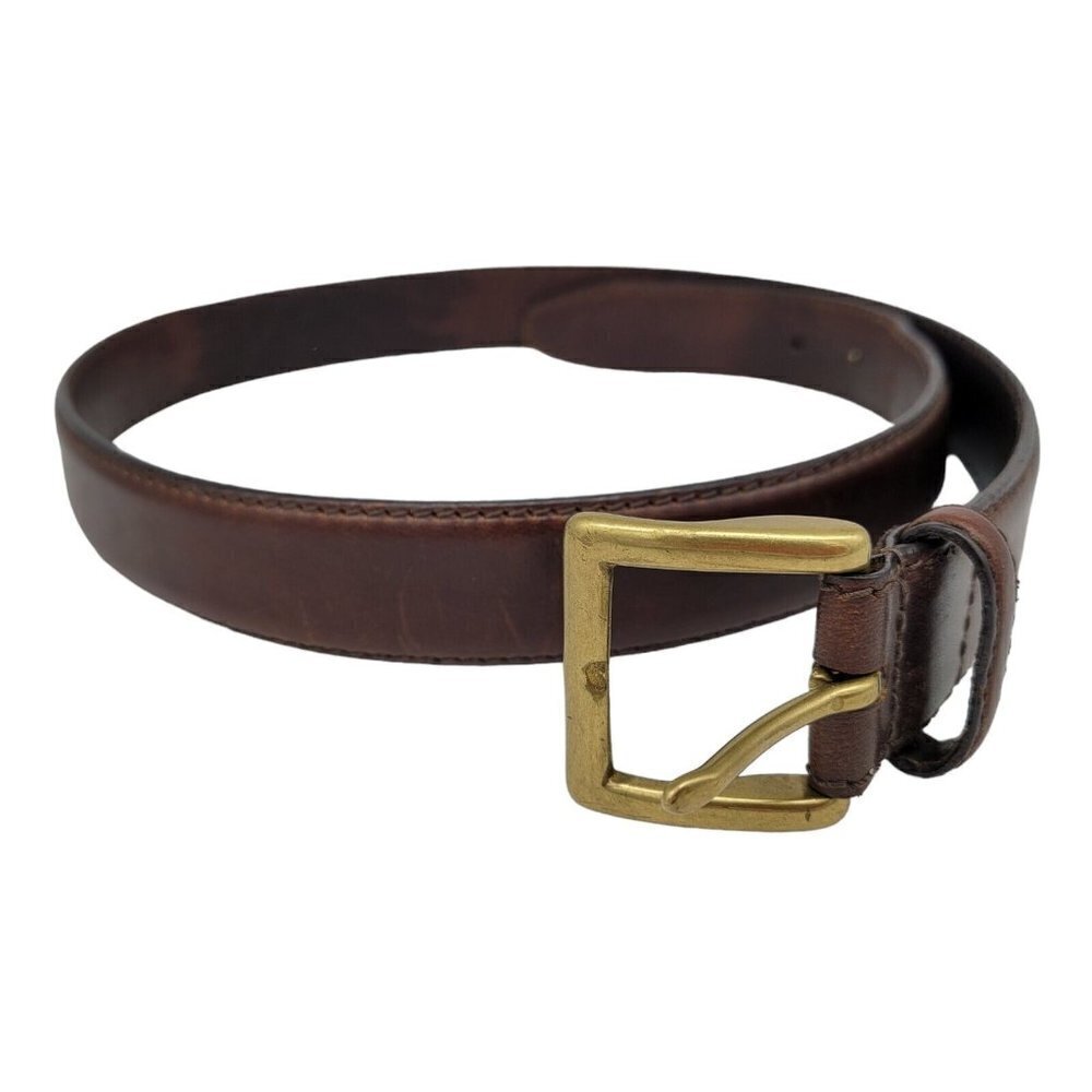 Timberland Men's Brown Leather Waist Belt Sz 34 Gold Hardware Casual Dressy USA